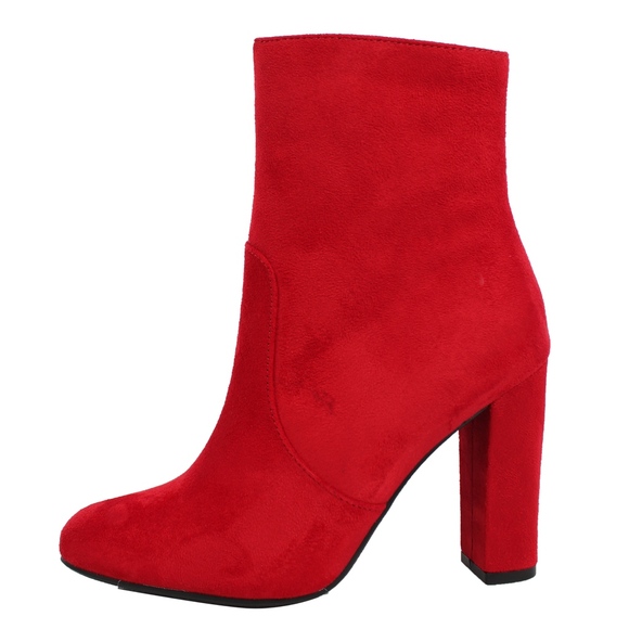 SIZE 7.5 Red Almond Toe High Top Chunky heel Boot - Picture 2 of 8